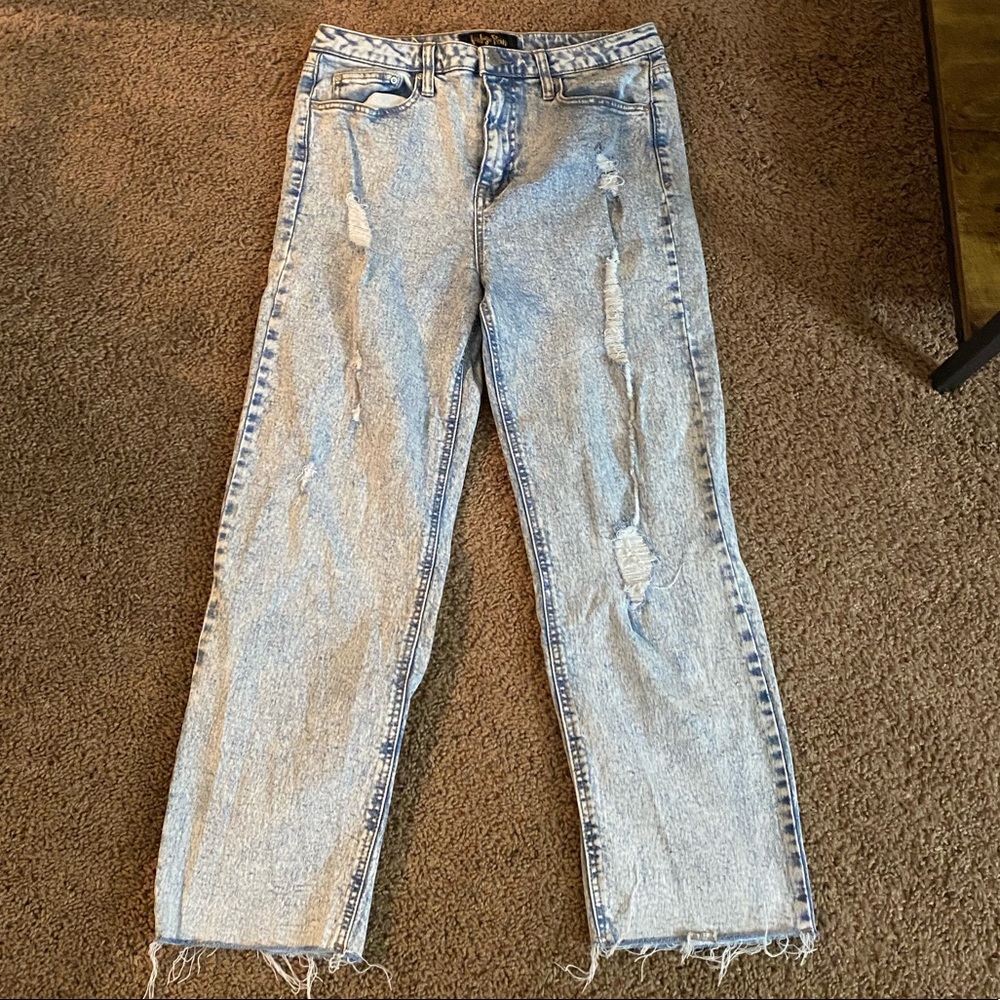 Acid Wash Distressed High Waisted Mom Jeans